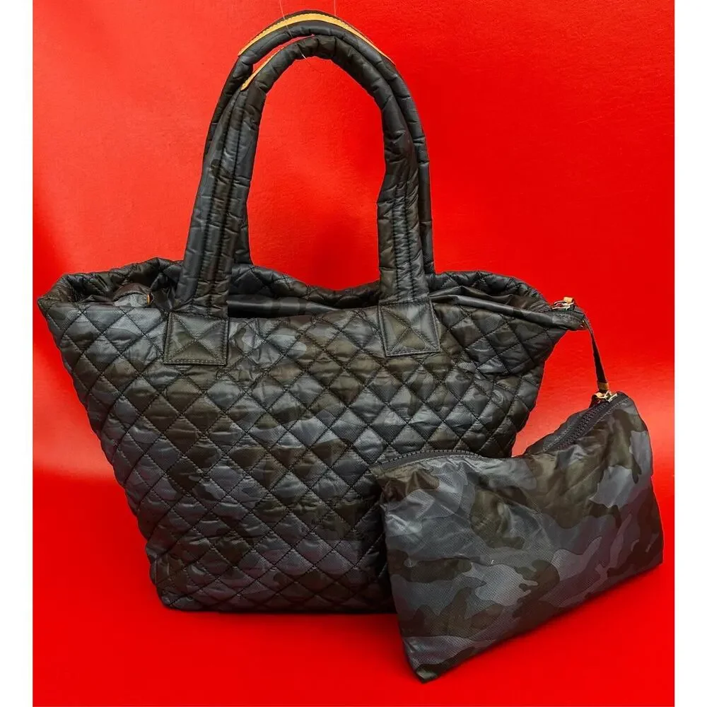 MZ Wallace Metro Blue Camo Travel Quilted Tote Bag With Matching Pouch Excellent - Picture 4 of 16